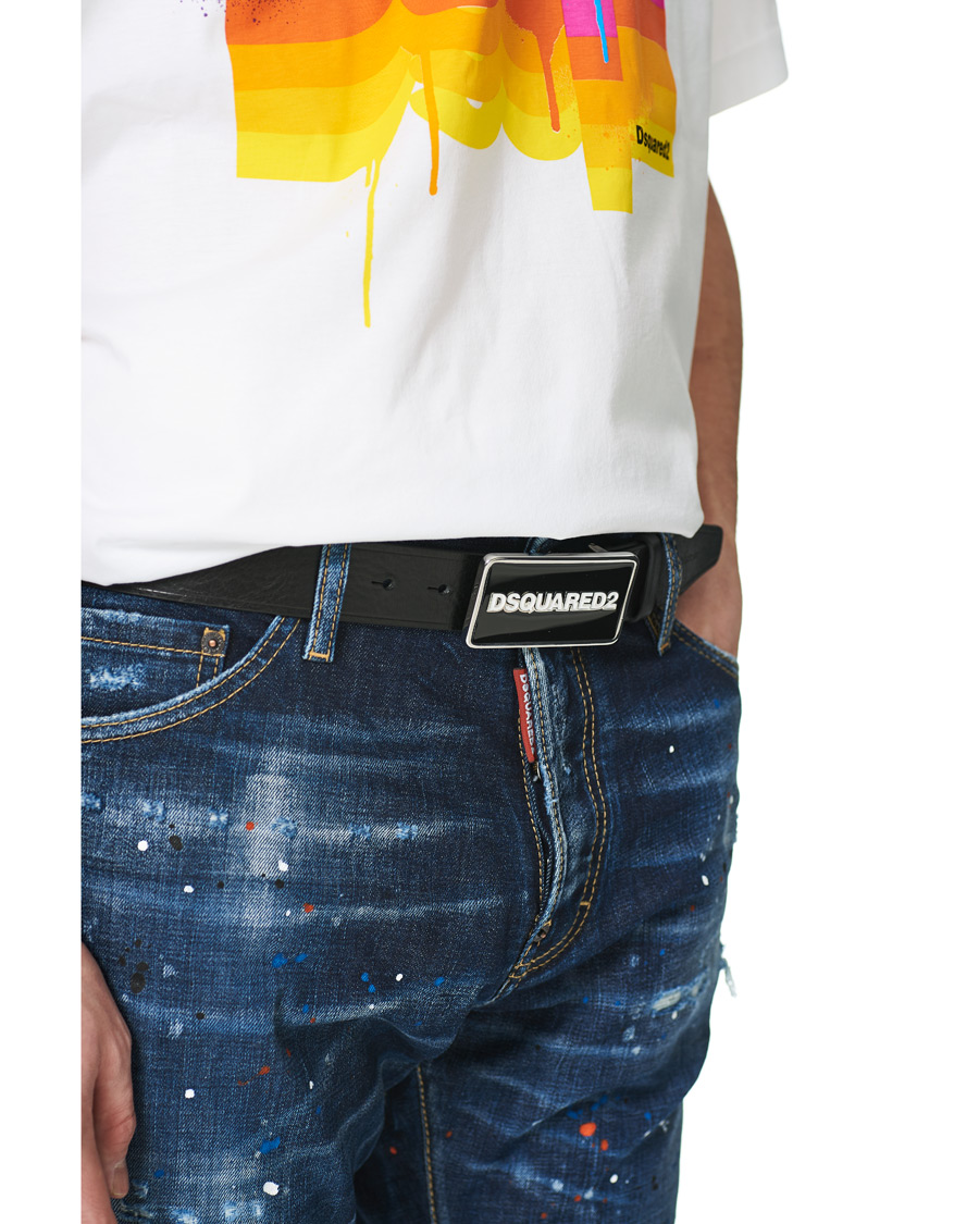 Herre | Dsquared2 Logo Plate Leather Belt Black | Dsquared2 | Logo Plate Leather Belt Black