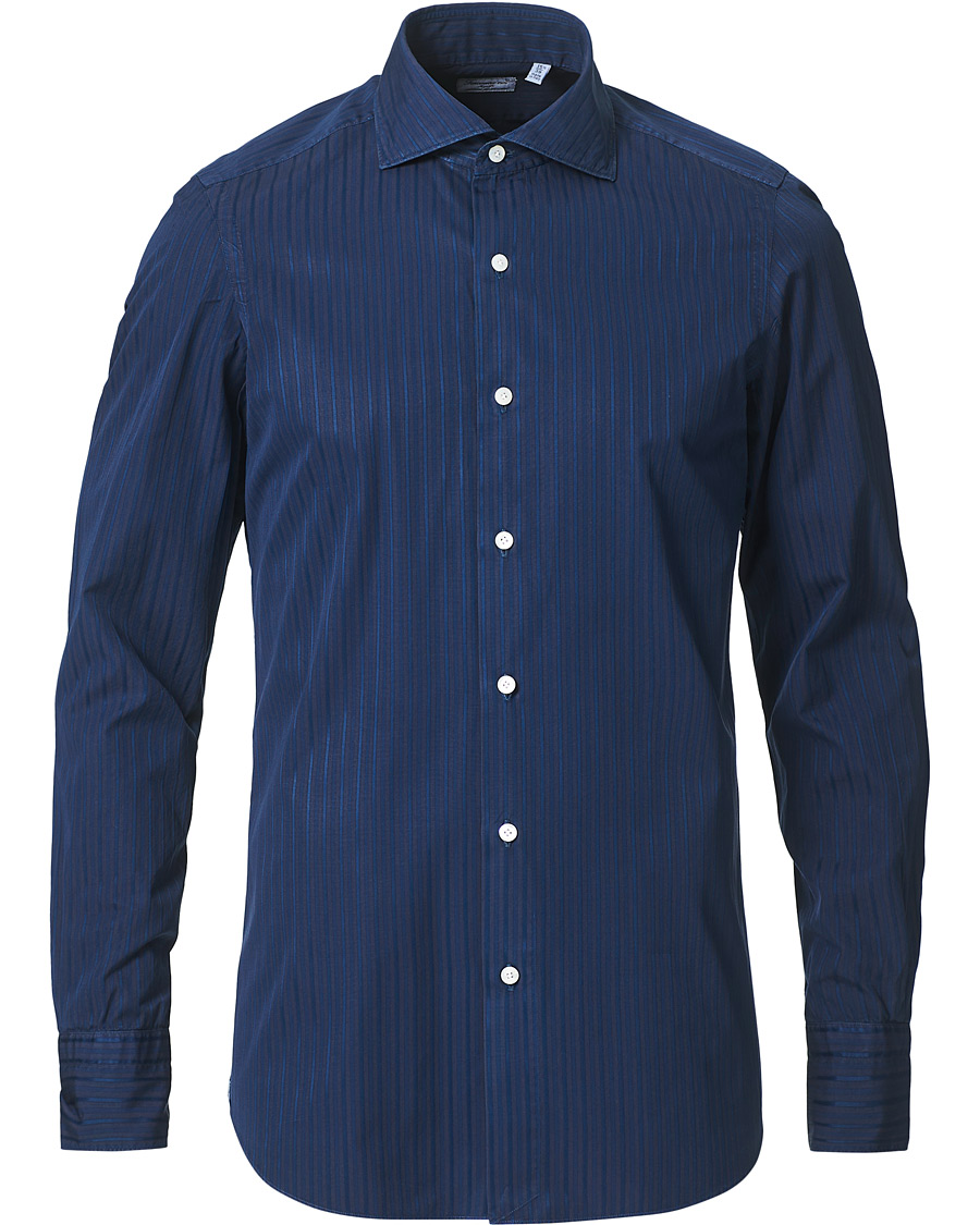 Herre | Skjorter | Finamore Napoli | Milano Slim Fit Garment Dyed Shirt Dark Blue