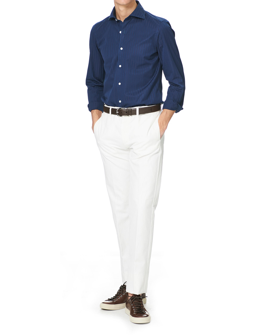 Herre | Skjorter | Finamore Napoli | Milano Slim Fit Garment Dyed Shirt Dark Blue