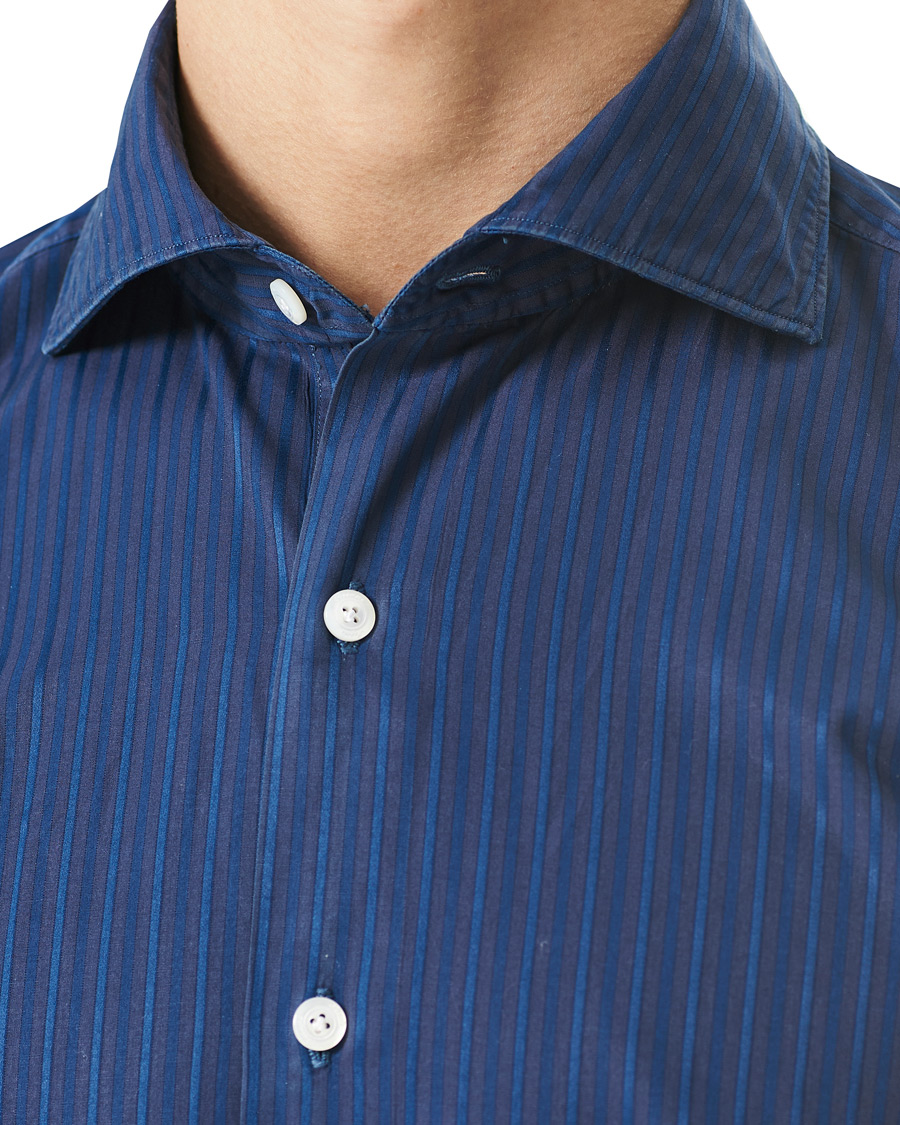 Herre | Skjorter | Finamore Napoli | Milano Slim Fit Garment Dyed Shirt Dark Blue