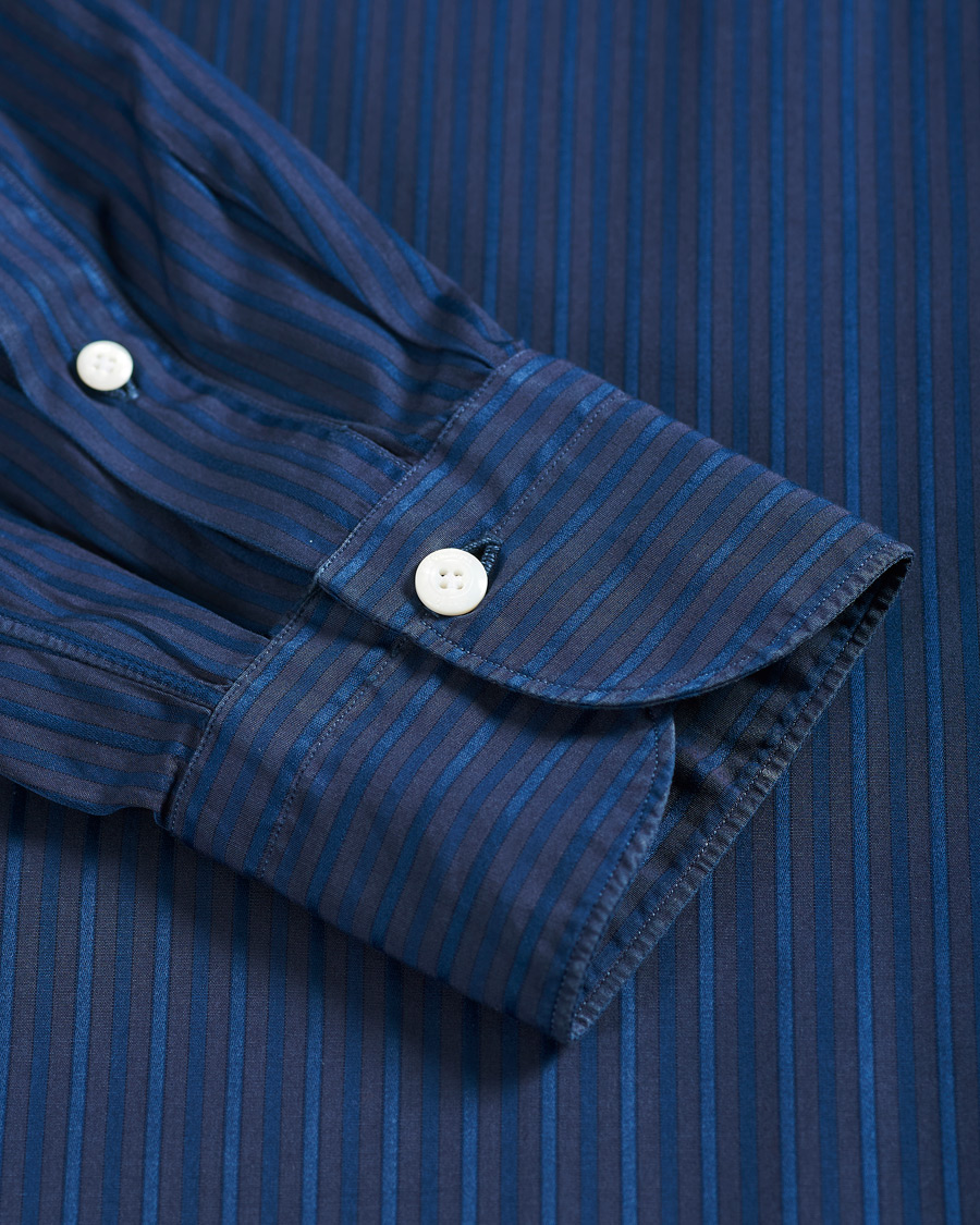 Herre | Skjorter | Finamore Napoli | Milano Slim Fit Garment Dyed Shirt Dark Blue