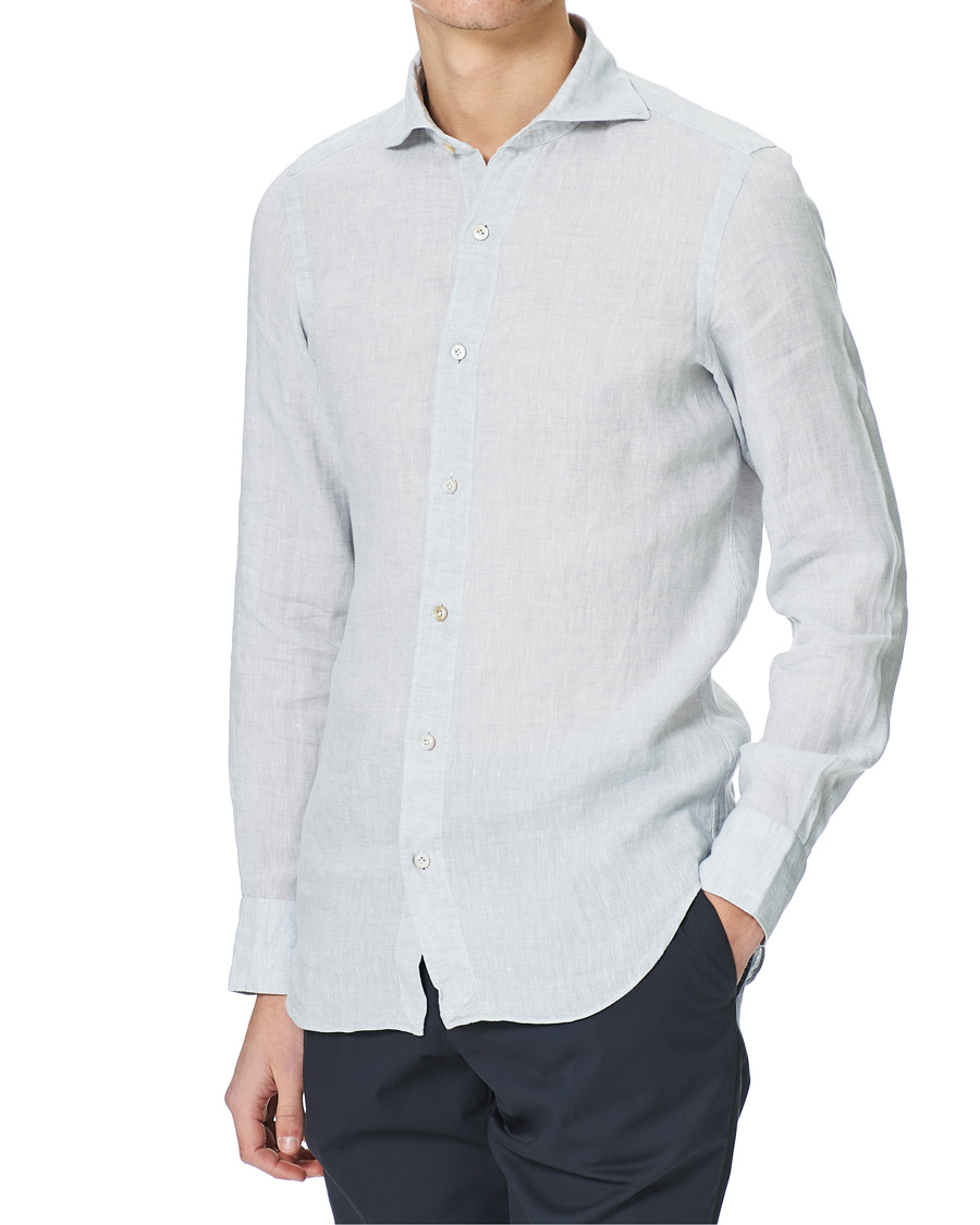 Herre | Skjorter | Finamore Napoli | Tokyo Slim Fit Linen Shirt Light Grey