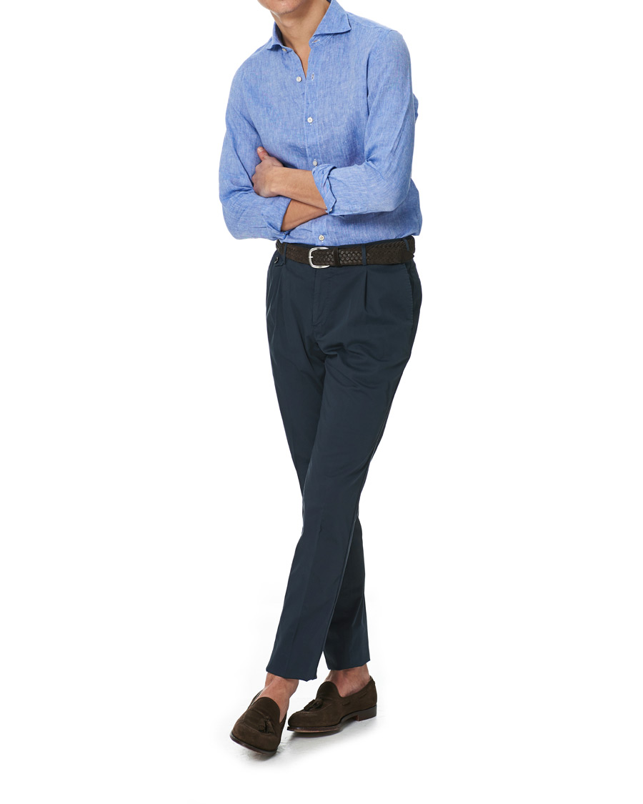 Herre | Skjorter | Finamore Napoli | Tokyo Slim Fit Linen Shirt Light Blue