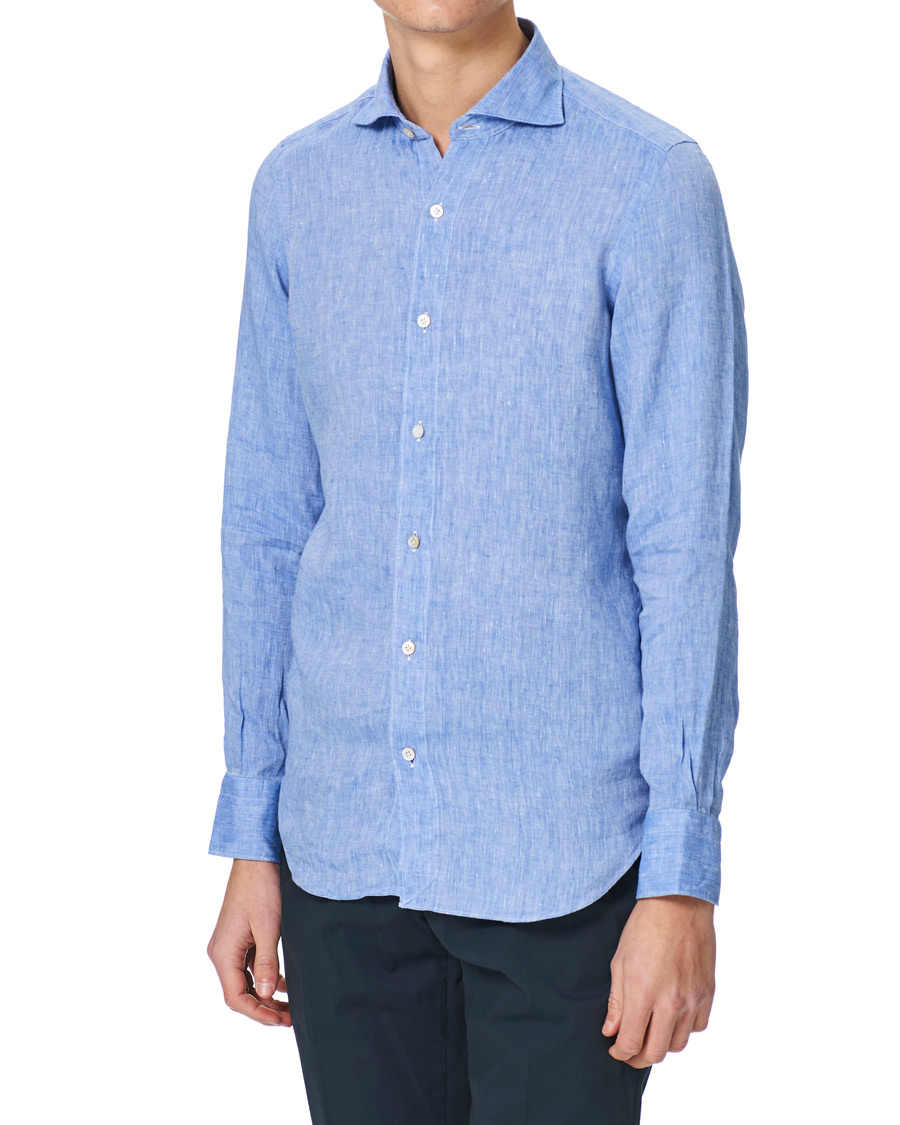 Herre | Skjorter | Finamore Napoli | Tokyo Slim Fit Linen Shirt Light Blue