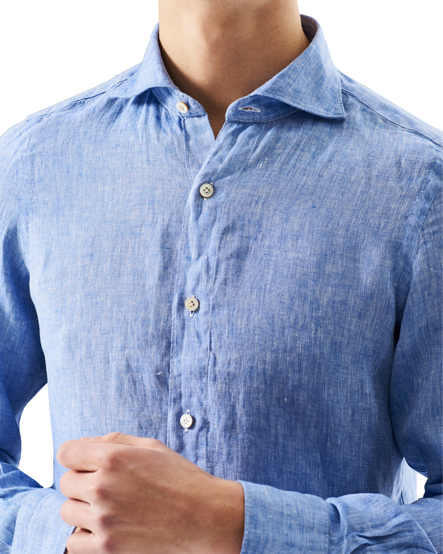 Herre | Skjorter | Finamore Napoli | Tokyo Slim Fit Linen Shirt Light Blue