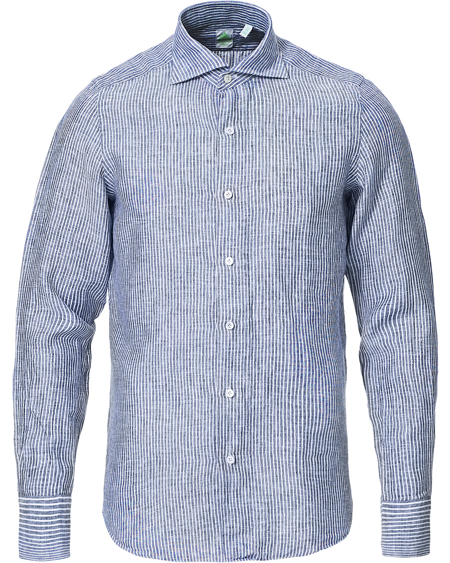 Herre | Skjorter | Finamore Napoli | Tokyo Slim Fit Striped Linen Shirt White/Blue