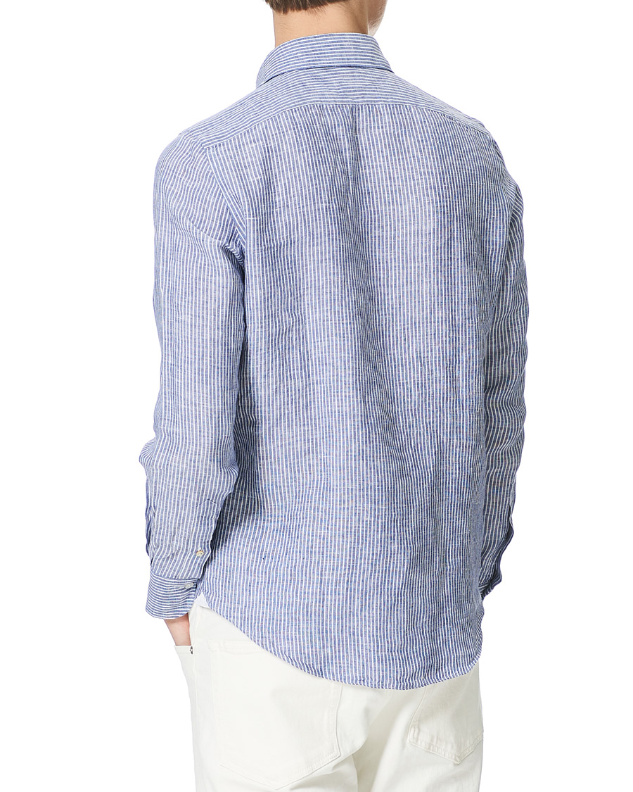 Herre | Skjorter | Finamore Napoli | Tokyo Slim Fit Striped Linen Shirt White/Blue