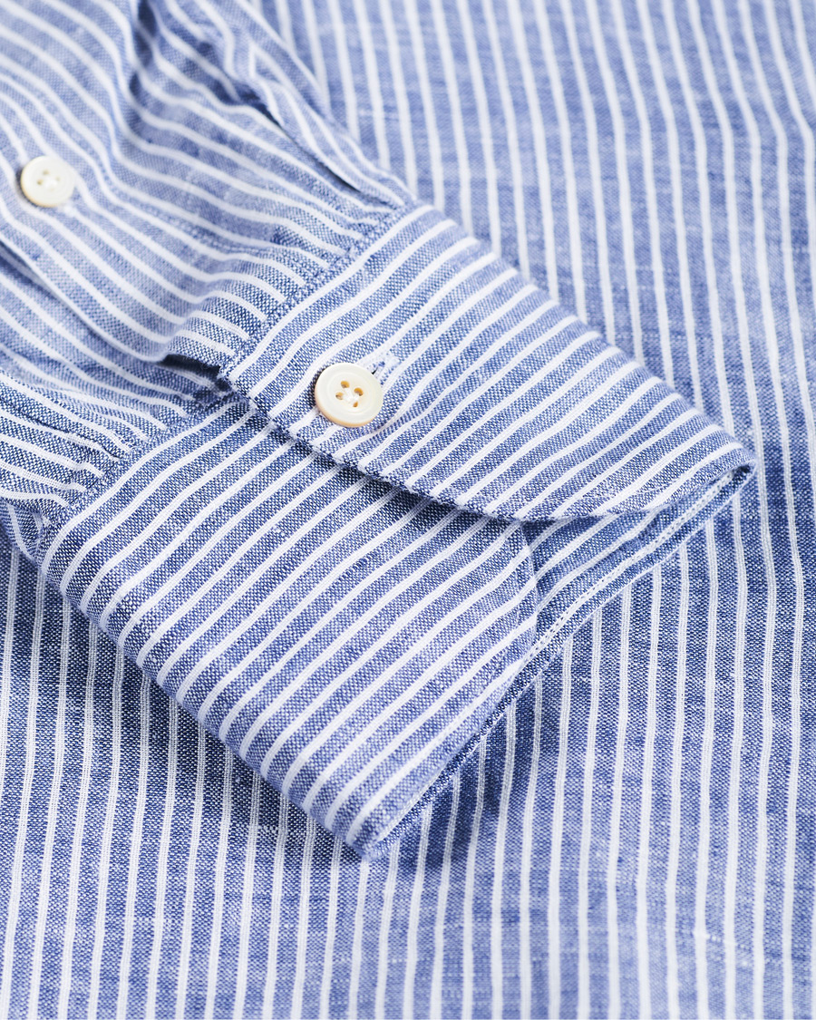 Herre | Skjorter | Finamore Napoli | Tokyo Slim Fit Striped Linen Shirt White/Blue
