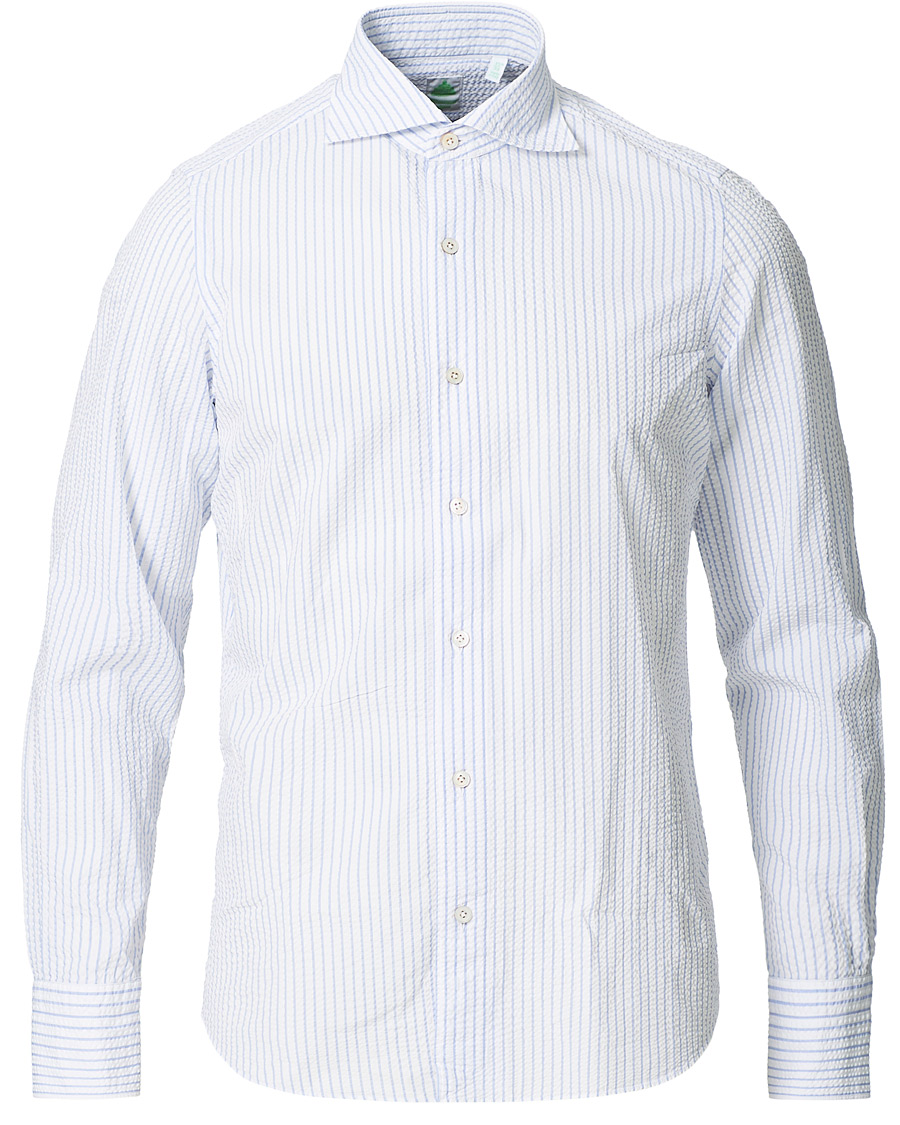 Herre | Skjorter | Finamore Napoli | Tokyo Slim Fit Seersucker Shirt Light Blue