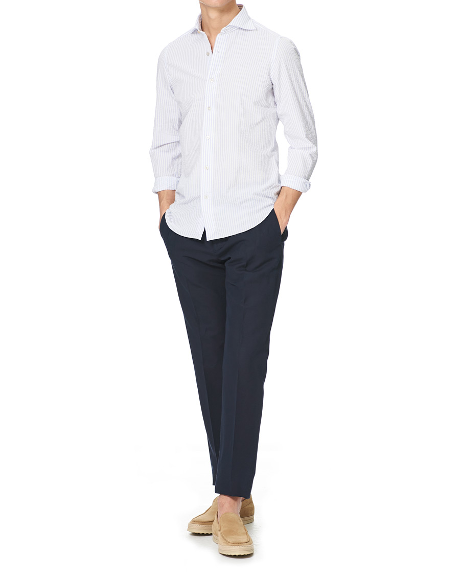 Herre | Skjorter | Finamore Napoli | Tokyo Slim Fit Seersucker Shirt Light Blue