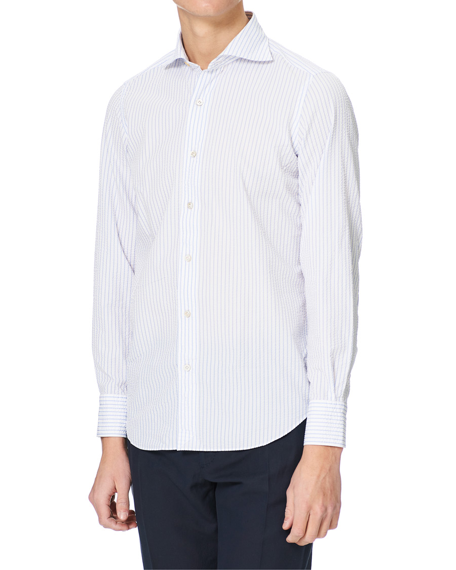 Herre | Skjorter | Finamore Napoli | Tokyo Slim Fit Seersucker Shirt Light Blue