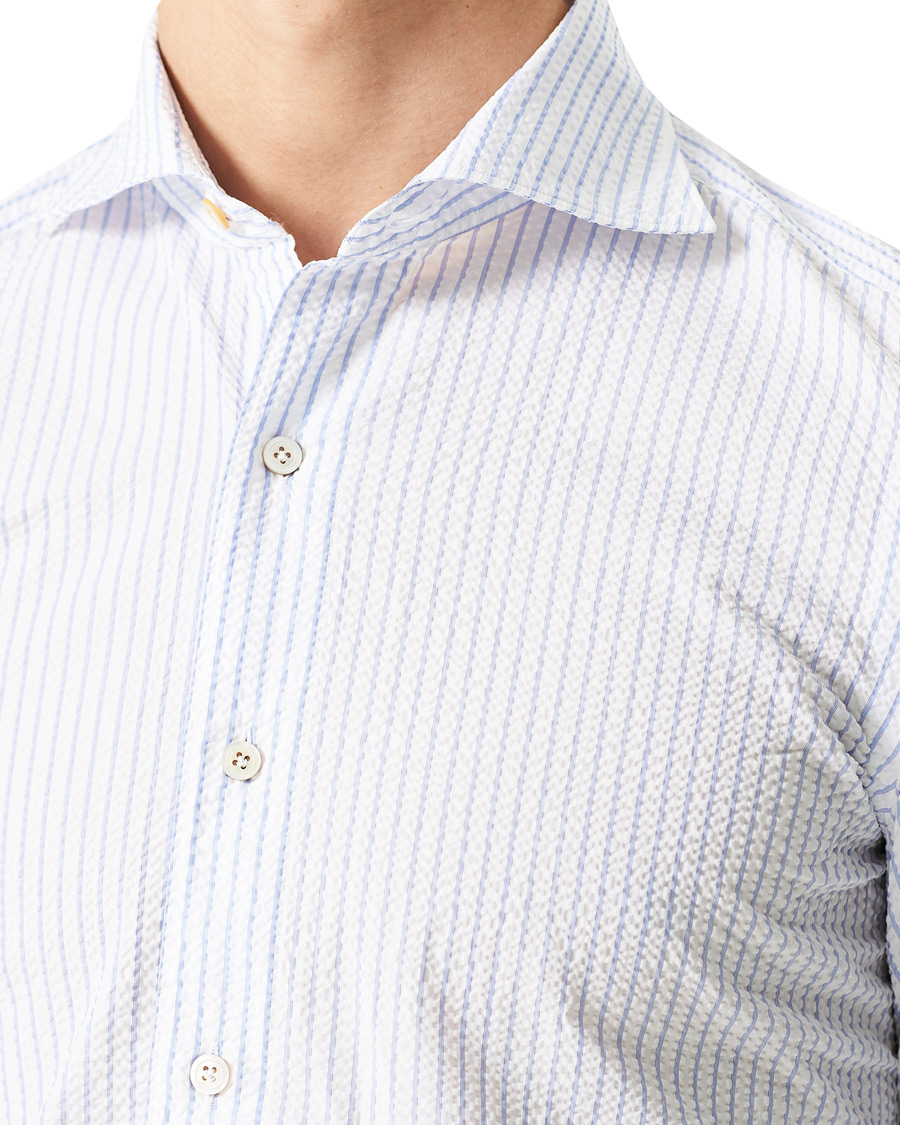 Herre | Skjorter | Finamore Napoli | Tokyo Slim Fit Seersucker Shirt Light Blue