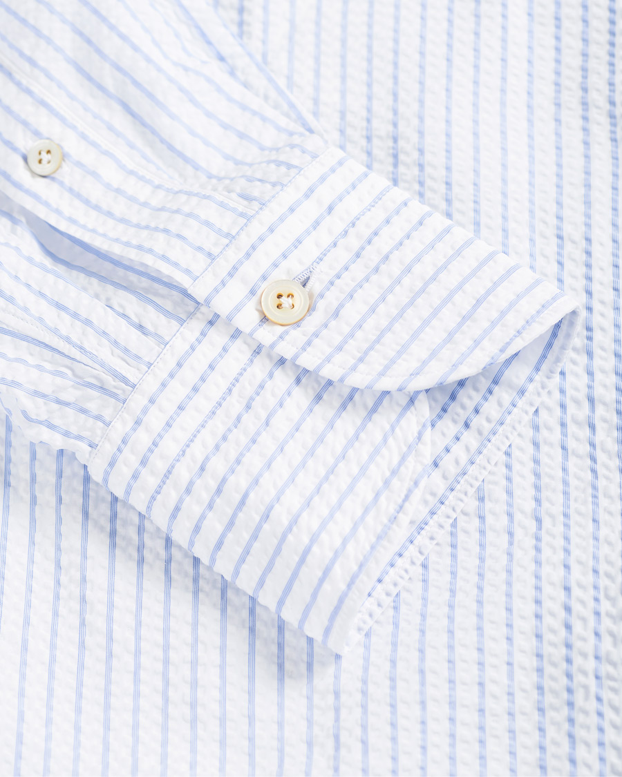 Herre | Skjorter | Finamore Napoli | Tokyo Slim Fit Seersucker Shirt Light Blue