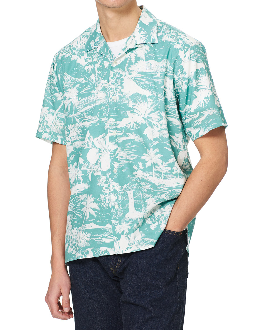 Herre | Skjorter | Gitman Vintage | Rayon Aloha Camp Collar Shirt Mint Green