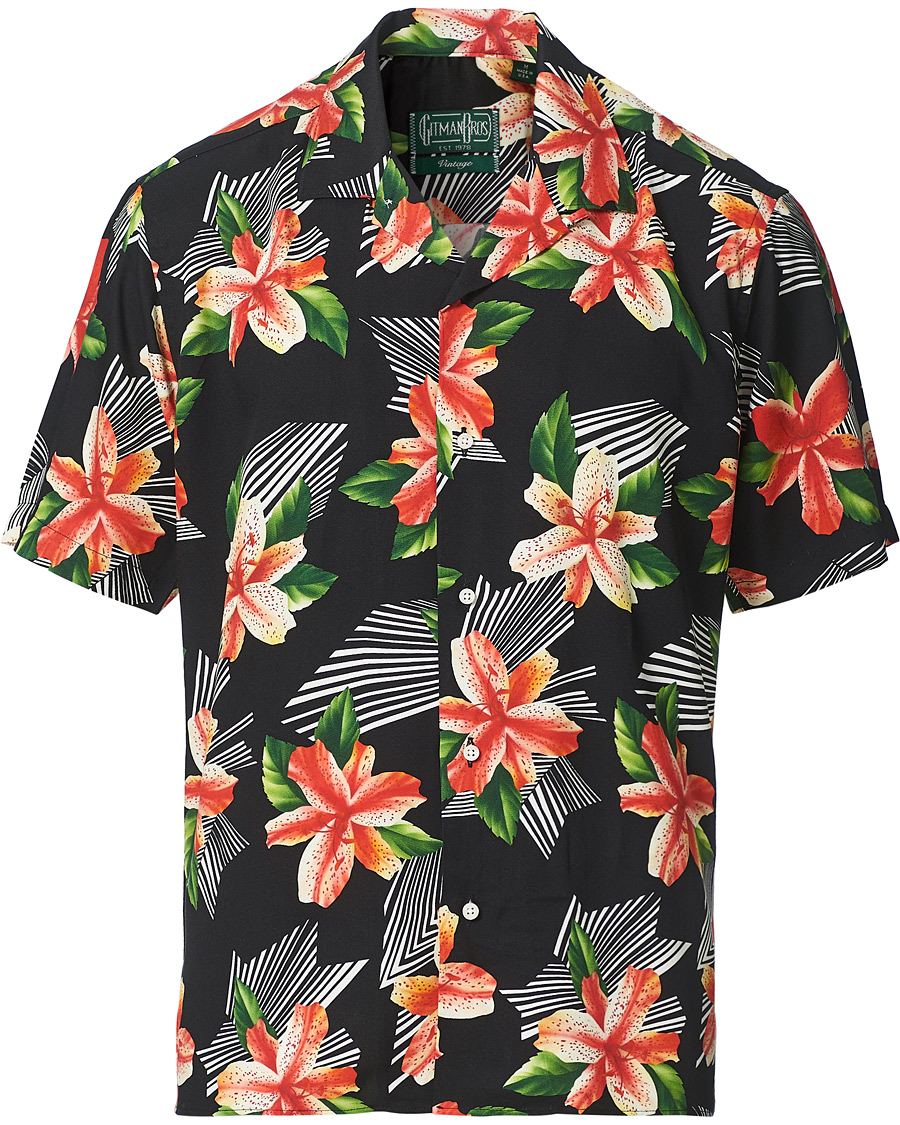 Herre | Skjorter | Gitman Vintage | Rayon Hibiscus Camp Collar Shirt Black/Red