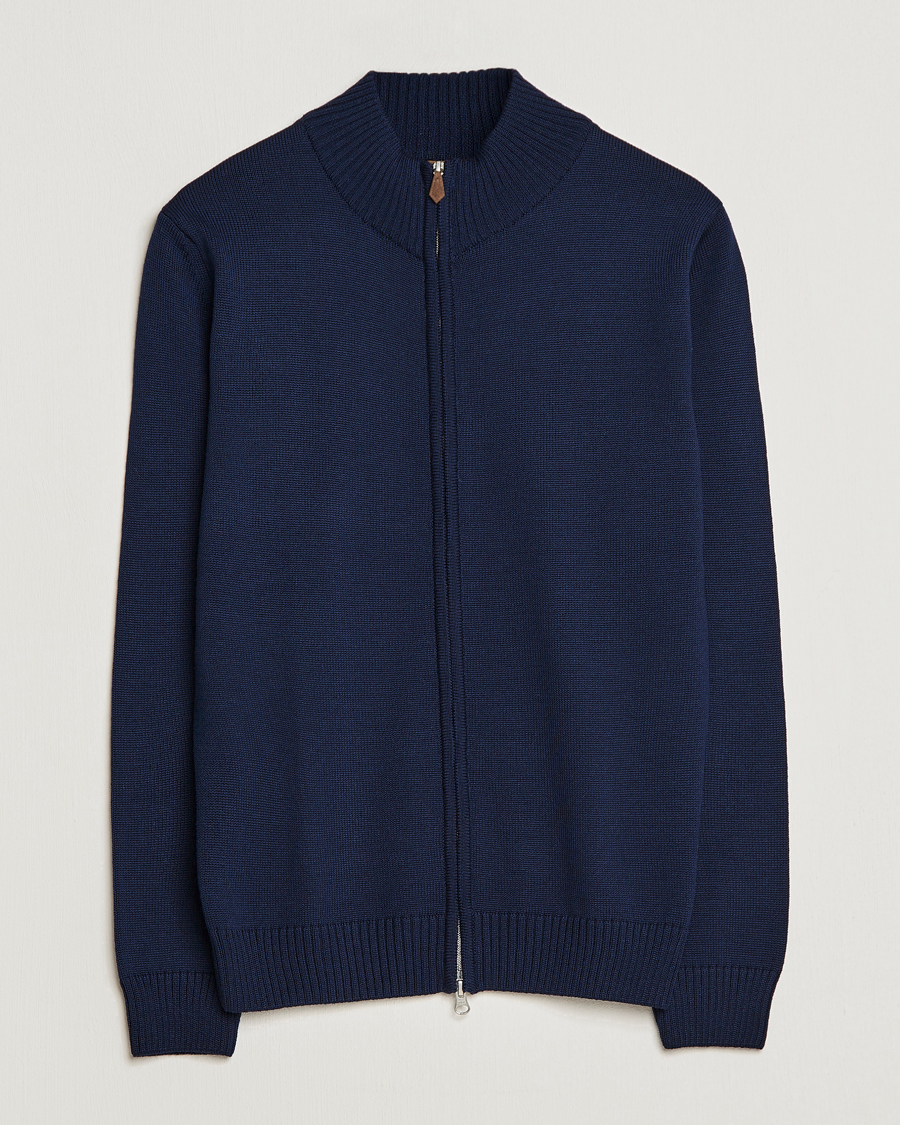 Herre | Gensere | Stenströms | Chunky Merino Full Zip Cardigan Navy