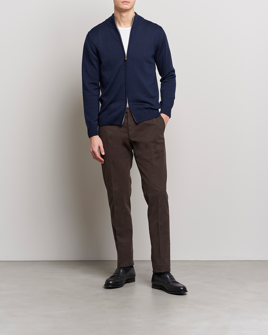 Herre | Gensere | Stenströms | Chunky Merino Full Zip Cardigan Navy