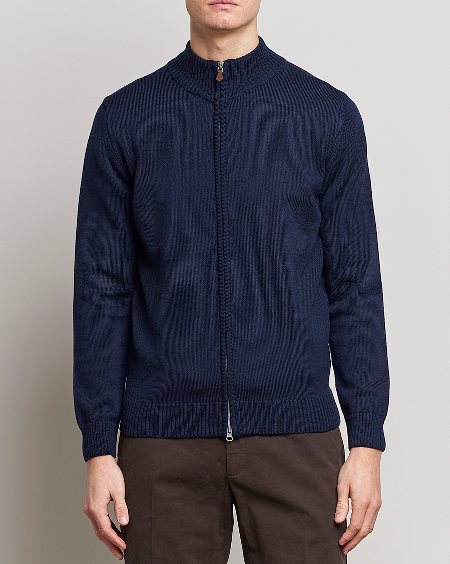 Herre | Stenströms | Stenströms | Chunky Merino Full Zip Cardigan Navy