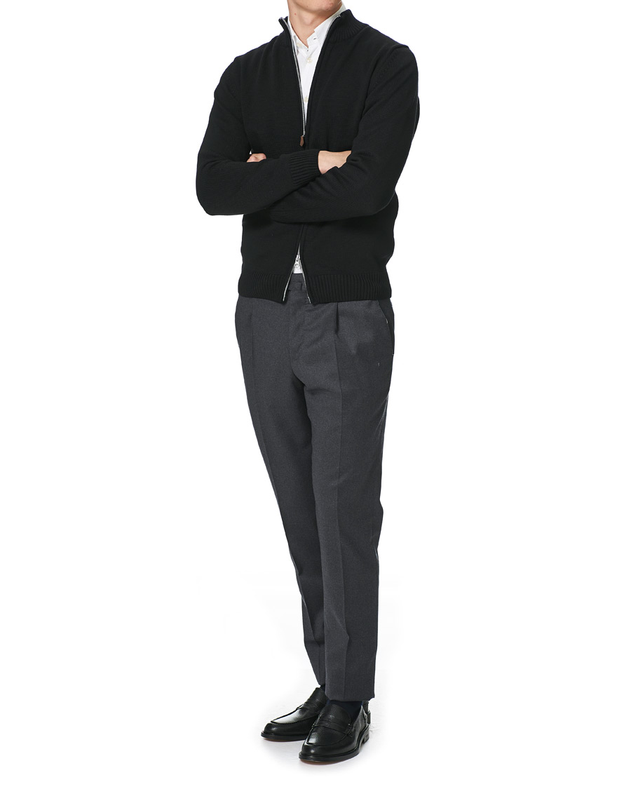 Herre | Gensere | Stenströms | Chunky Wool Zip Cardigan Black