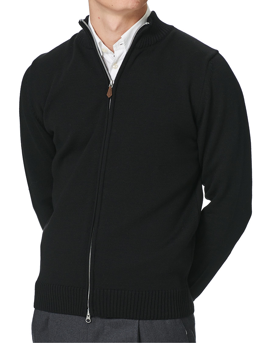 Herre | Gensere | Stenströms | Chunky Wool Zip Cardigan Black