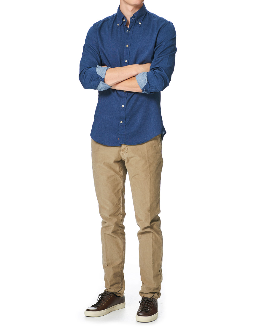 Herre | Skjorter | Stenströms | Slimline Washed Button Down Oxford Shirt Navy