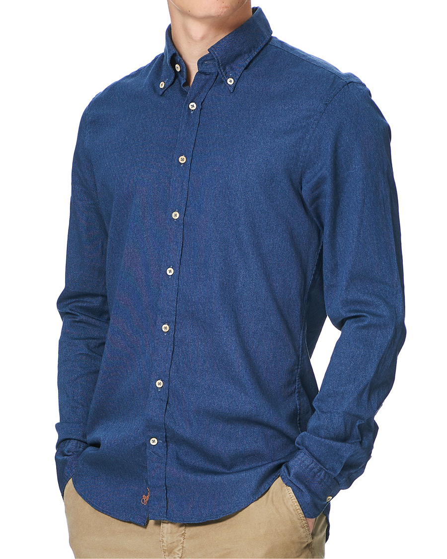 Herre | Skjorter | Stenströms | Slimline Washed Button Down Oxford Shirt Navy