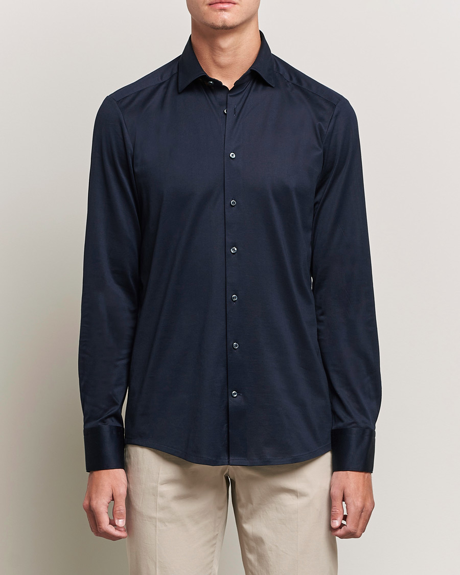 Herre | Skjorter | Stenströms | Slimline Jersey Button Down Shirt Navy