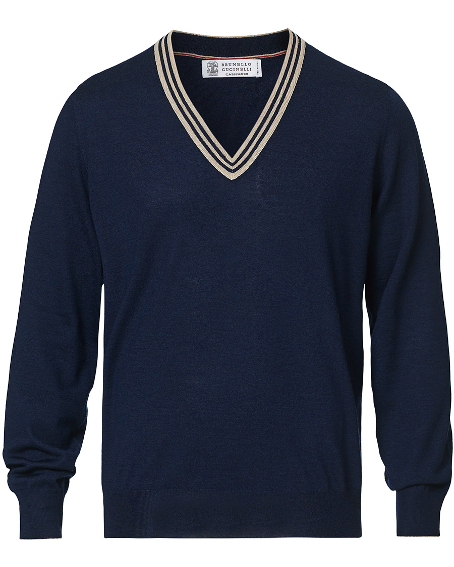 Herre | Gensere | Brunello Cucinelli | Cashmere/Wool Tennis Sweater Navy