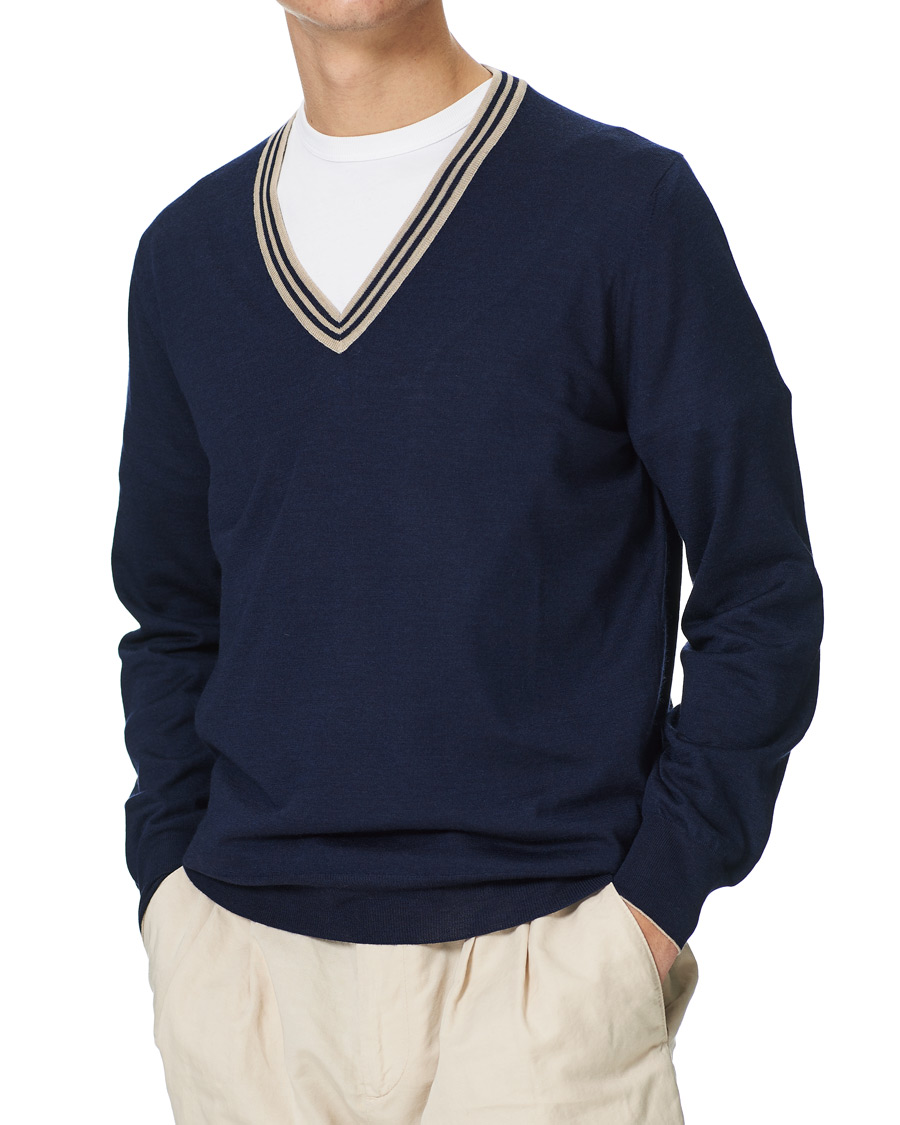 Herre | Gensere | Brunello Cucinelli | Cashmere/Wool Tennis Sweater Navy