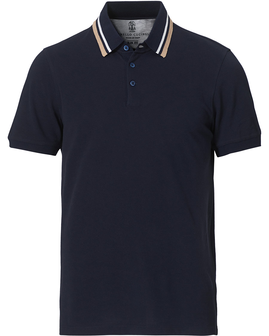 Herre | Pikéer | Brunello Cucinelli | Contrast Collar Short Sleeve Polo Navy