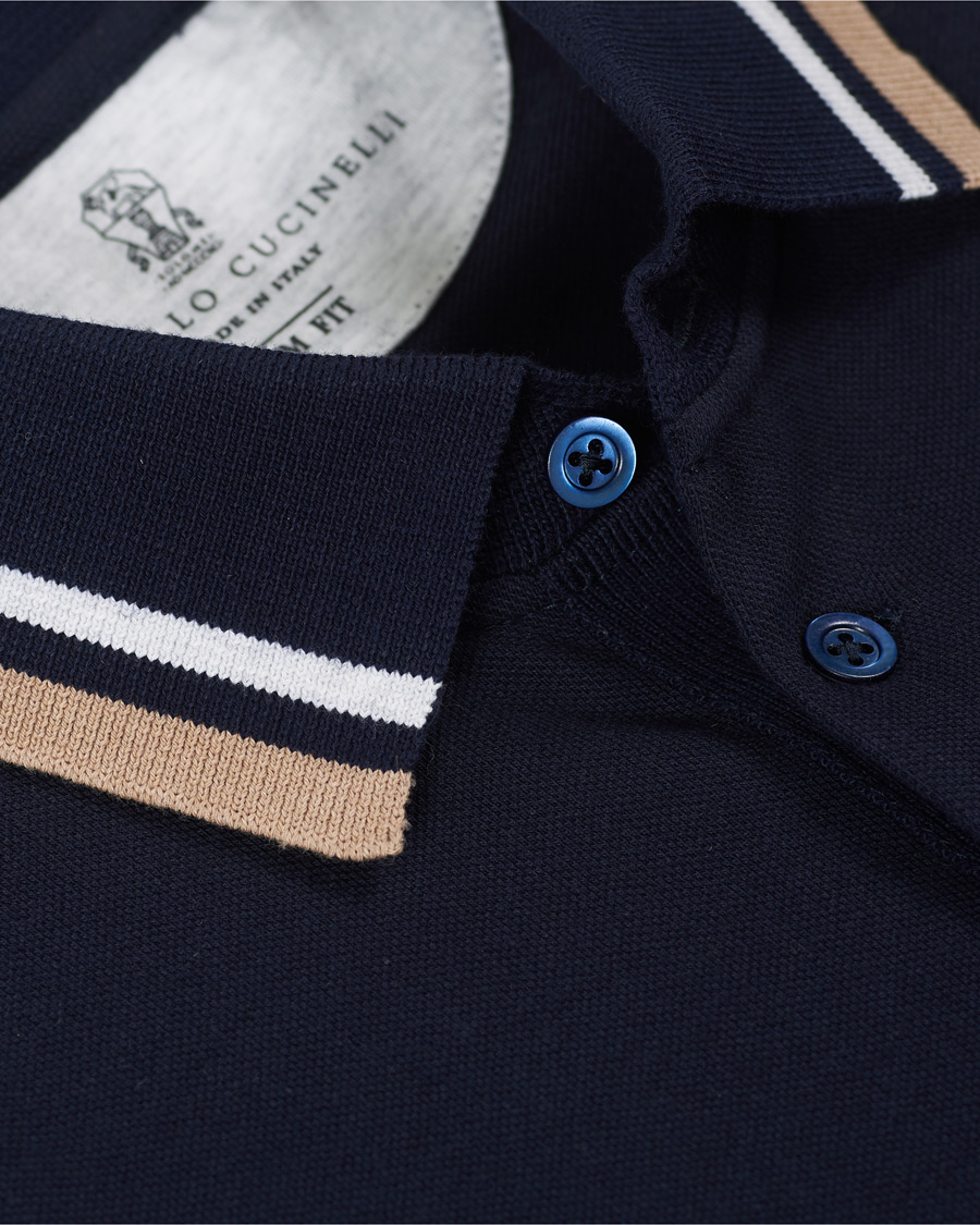 Herre | Pikéer | Brunello Cucinelli | Contrast Collar Short Sleeve Polo Navy