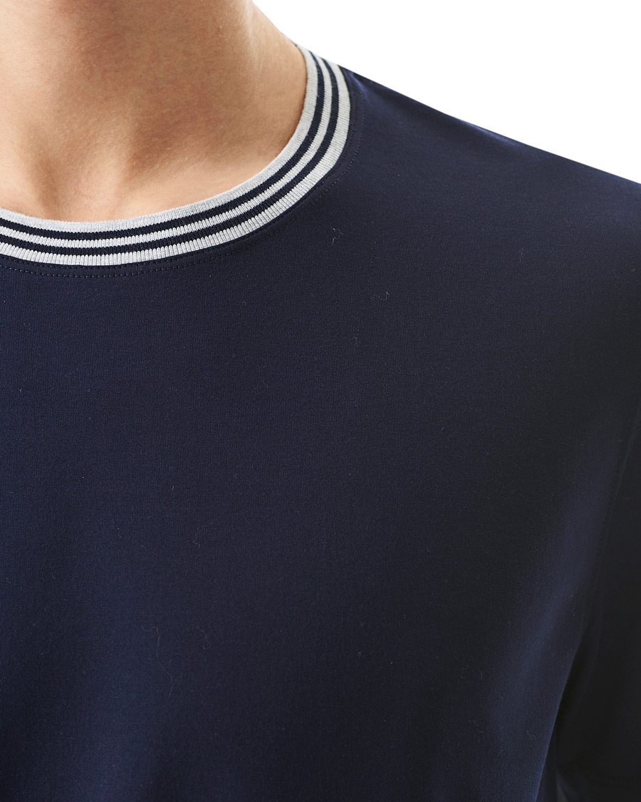 Herre | T-Shirts | Brunello Cucinelli | Contrast Collar Short Sleeve T-Shirt Navy