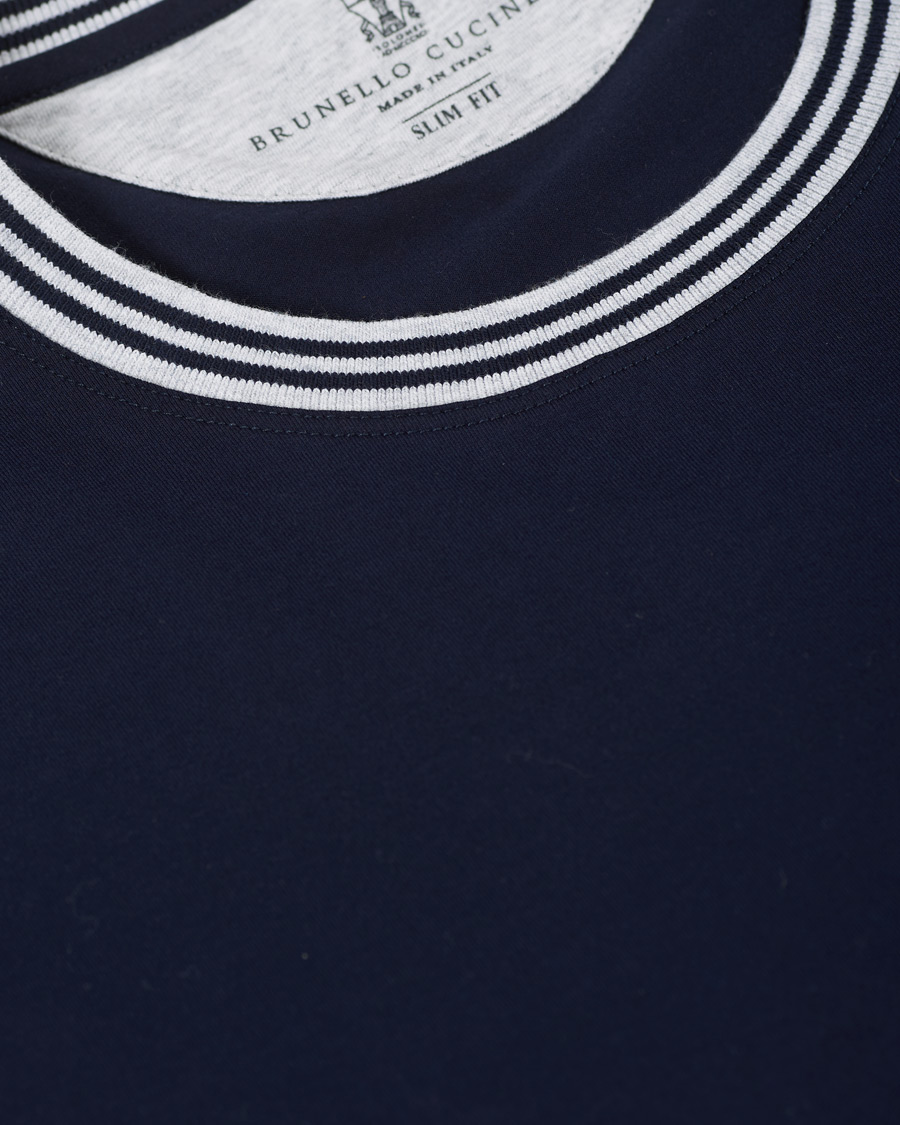 Herre | T-Shirts | Brunello Cucinelli | Contrast Collar Short Sleeve T-Shirt Navy