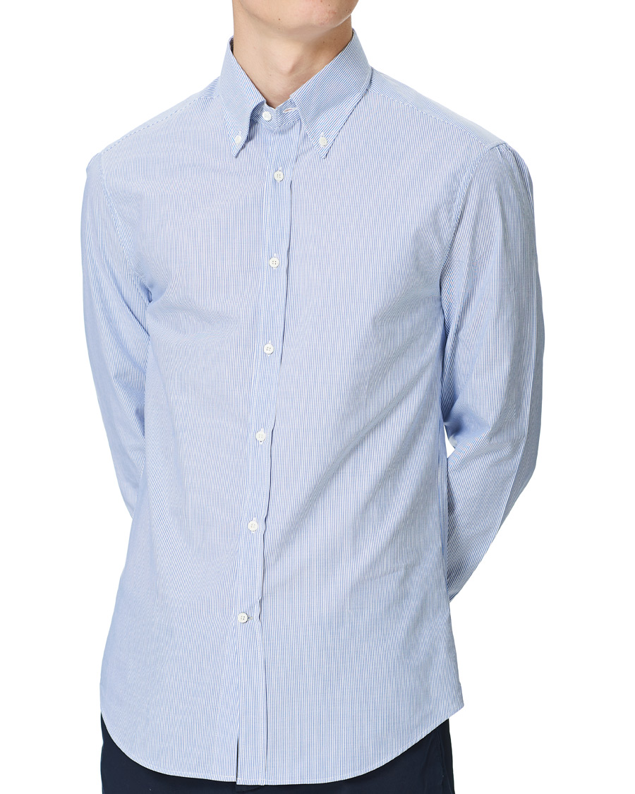 Herre | Skjorter | Brunello Cucinelli | Slim Fit Striped Button Down Shirt Blue