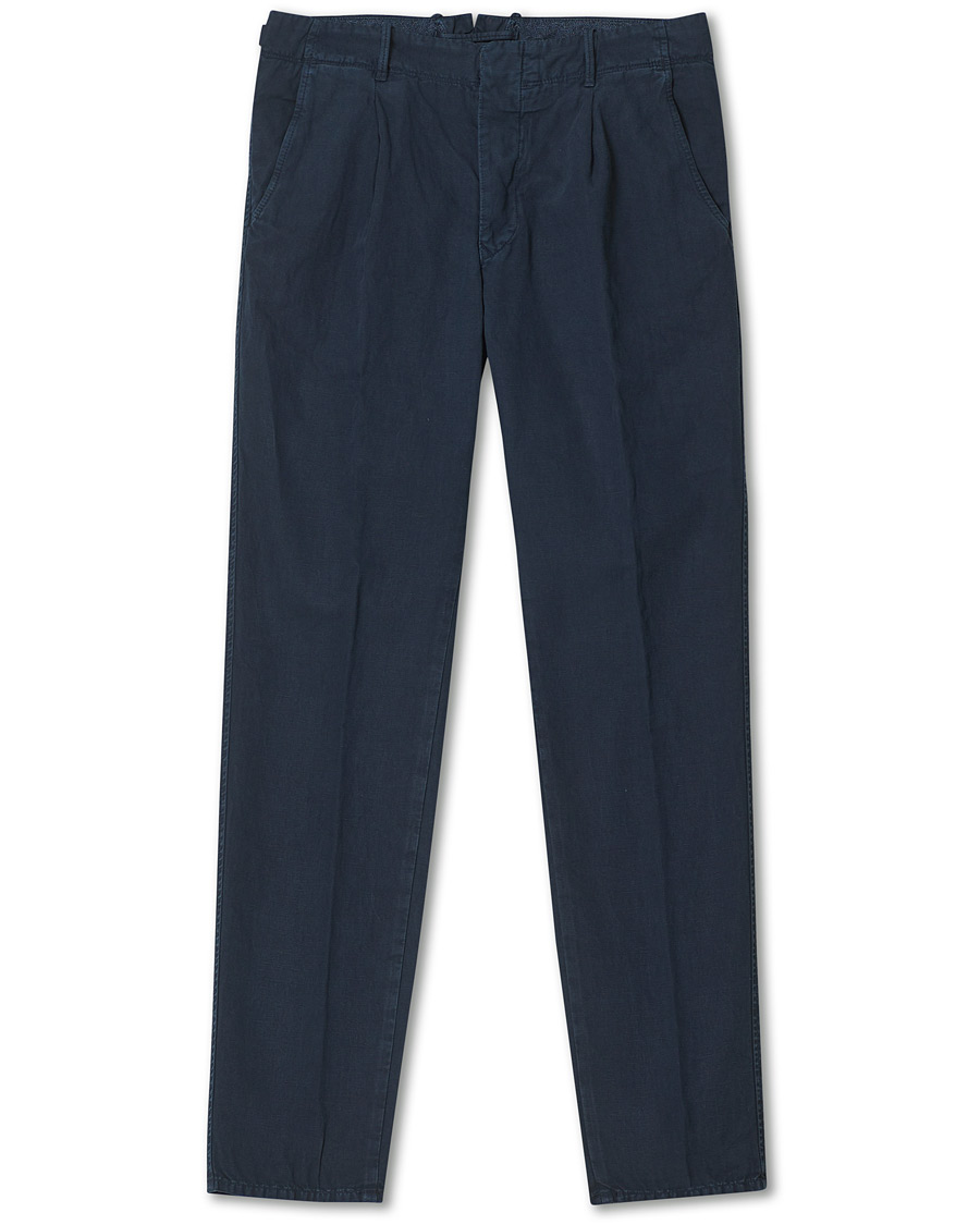 Herre | Plagg i lin | Incotex | Tapered Fit Cotton Trousers Navy