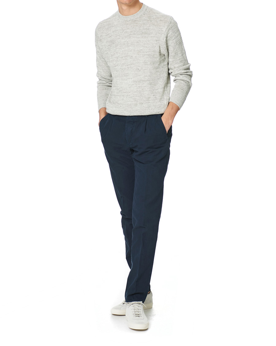Herre | Linbukser | Incotex | Tapered Fit Cotton Trousers Navy