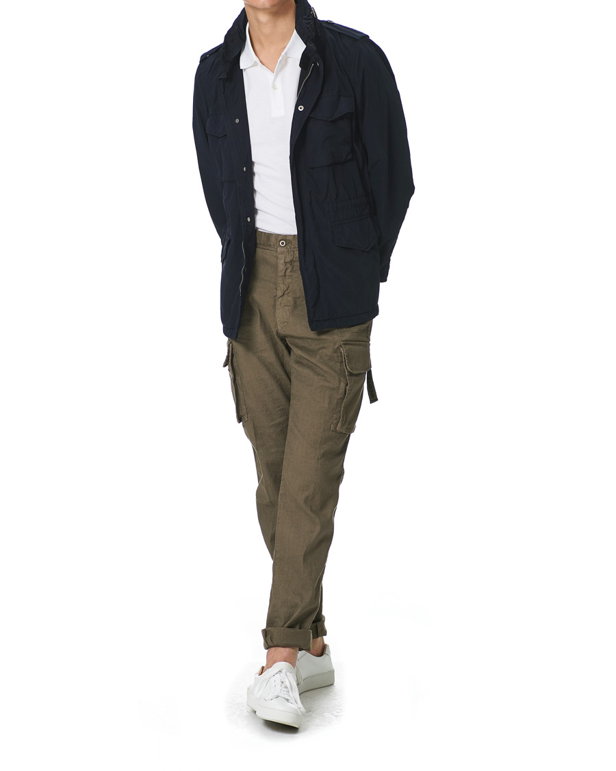 Herre | Bukser | Incotex | Tapered Fit Linen Cargo Pants Military