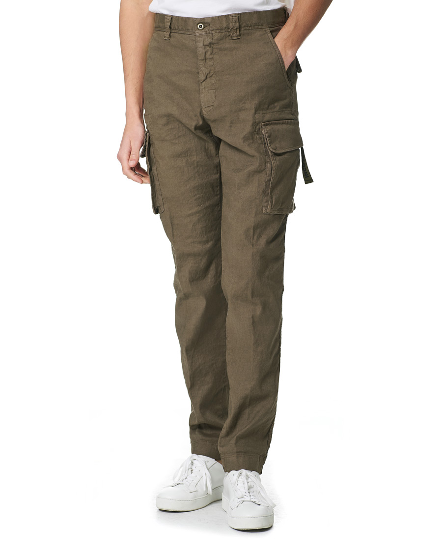 Herre | Bukser | Incotex | Tapered Fit Linen Cargo Pants Military