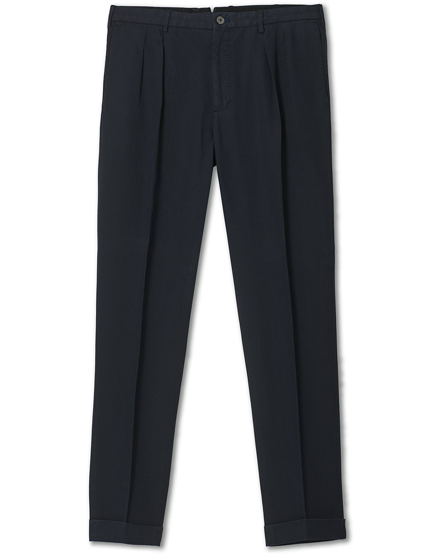 Herre |  | Incotex | Carrot Fit Pleated Trousers Navy