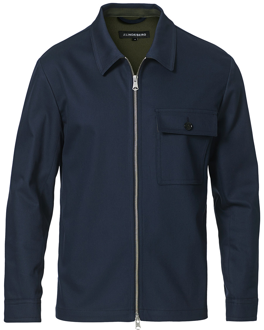 Herre | Skjorter | J.Lindeberg | Jason Cotton Stretch Zip Overshirt Navy