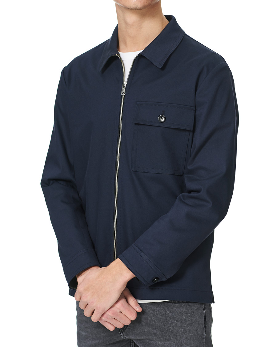 Herre | Skjorter | J.Lindeberg | Jason Cotton Stretch Zip Overshirt Navy