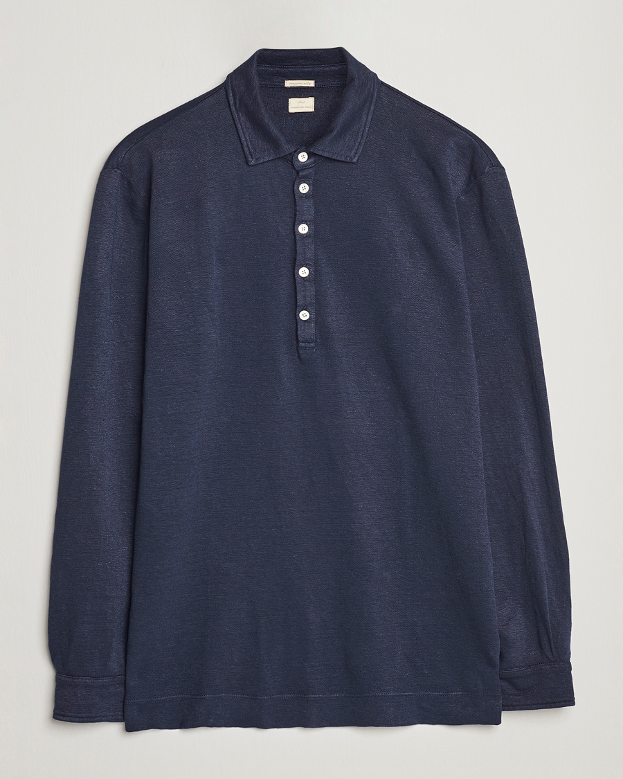Herre | Gensere | Massimo Alba | Raya Long Sleeve Linen Polo Navy