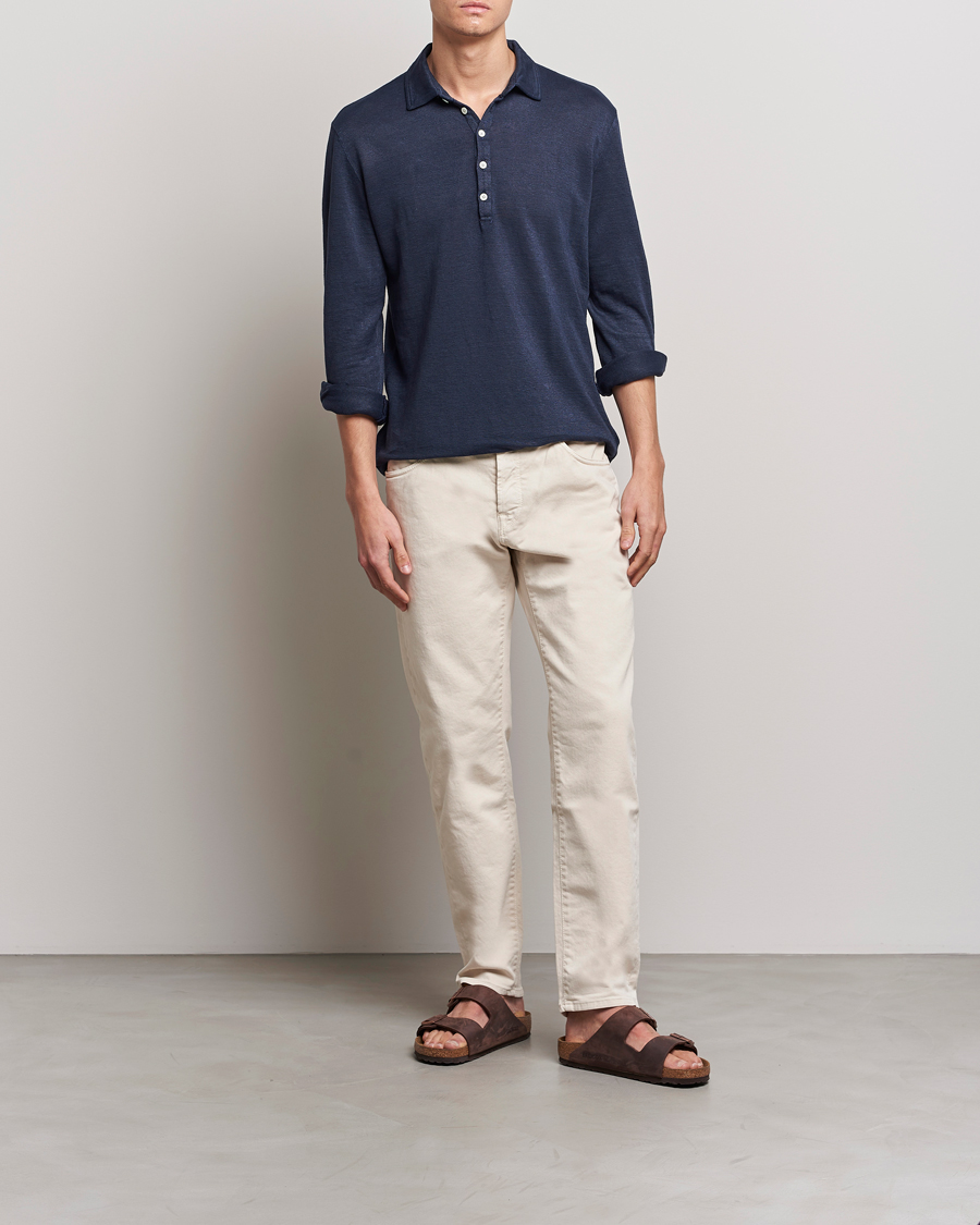 Herre | Gensere | Massimo Alba | Raya Long Sleeve Linen Polo Navy
