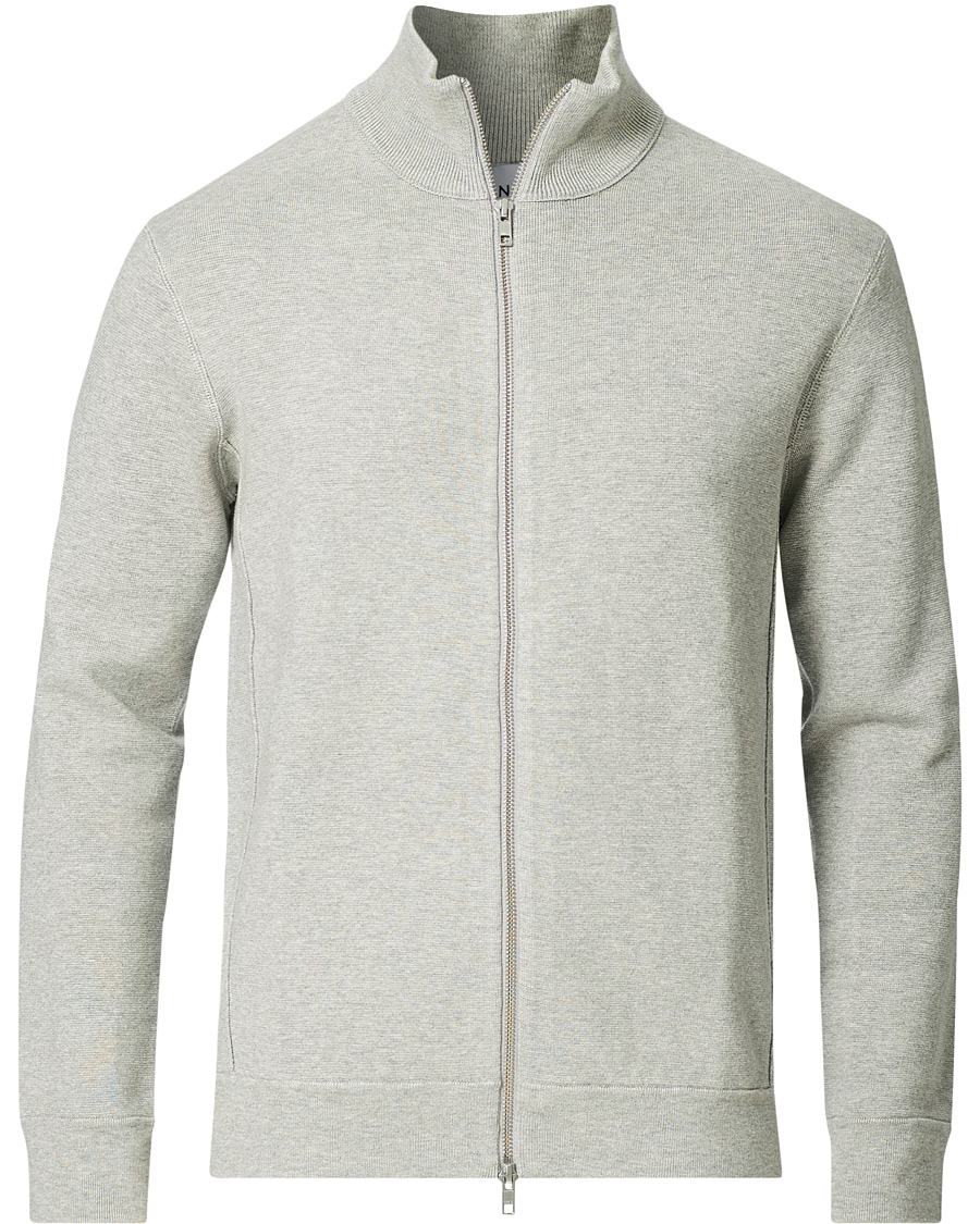 Herre | Gensere | NN07 | Luis Knitted Full-Zip Sweater Light Grey Melange
