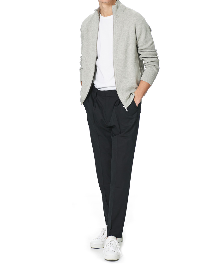 Herre | Gensere | NN07 | Luis Knitted Full-Zip Sweater Light Grey Melange