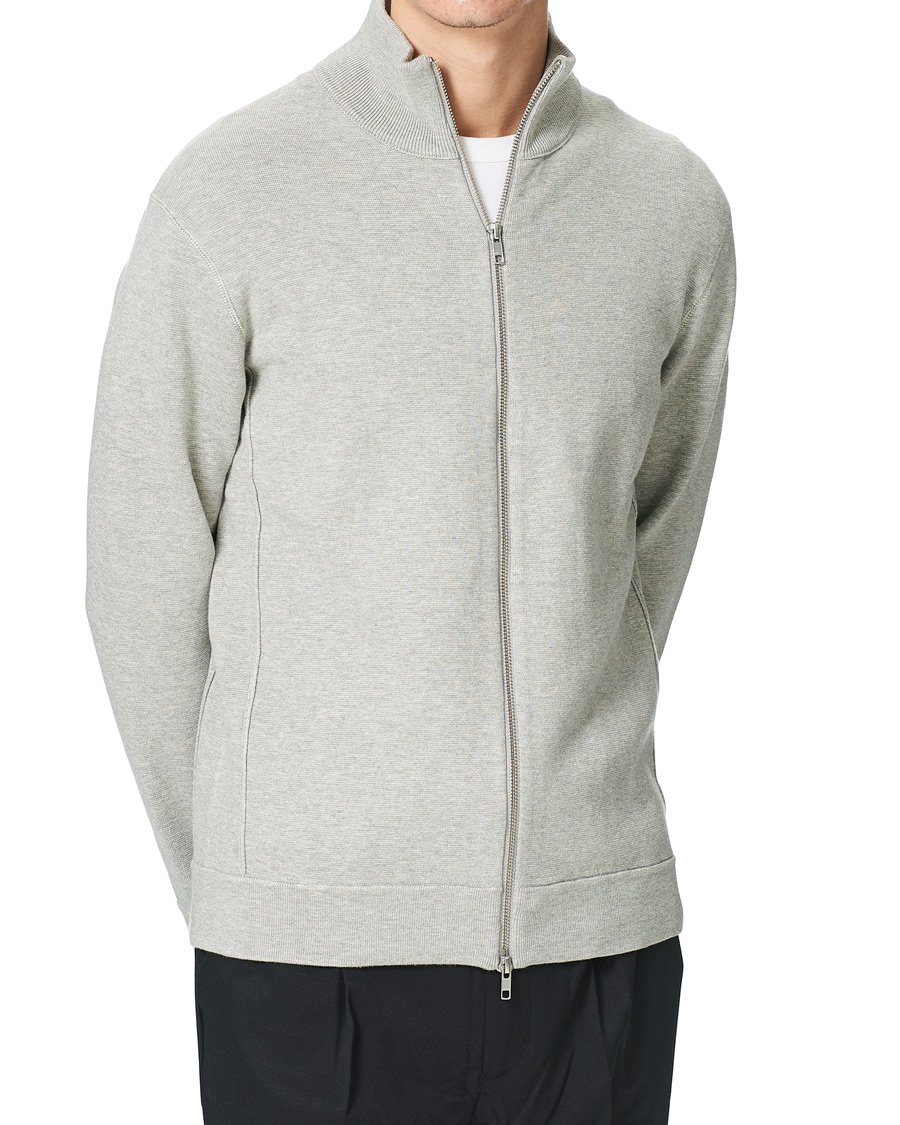 Herre | Gensere | NN07 | Luis Knitted Full-Zip Sweater Light Grey Melange