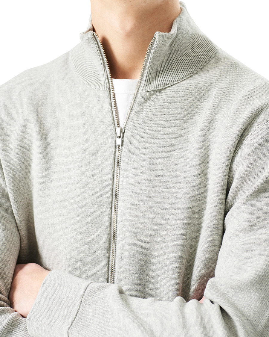 Herre | Gensere | NN07 | Luis Knitted Full-Zip Sweater Light Grey Melange