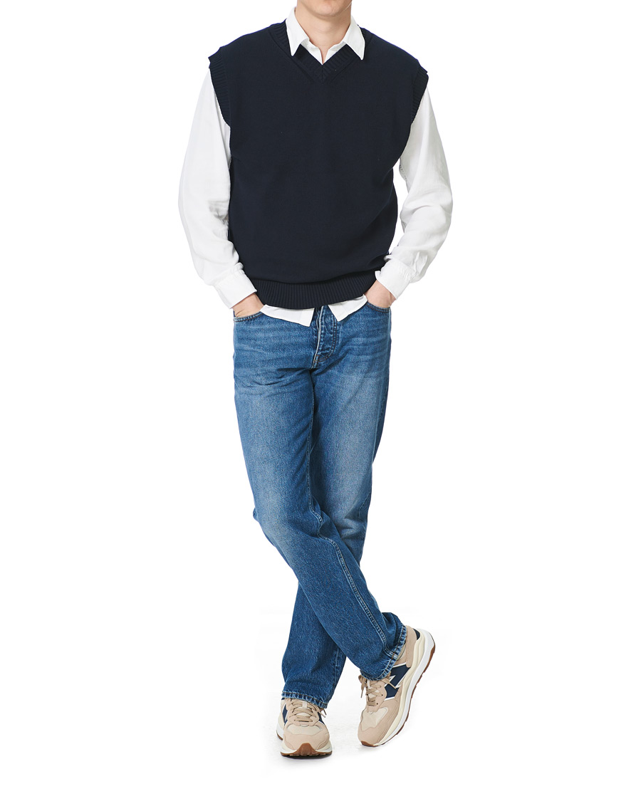 Herre | Gensere | NN07 | Cotton Knitted V-Neck Vest Navy