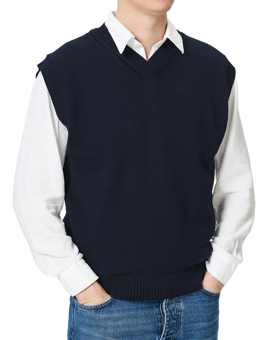 Herre | Gensere | NN07 | Cotton Knitted V-Neck Vest Navy