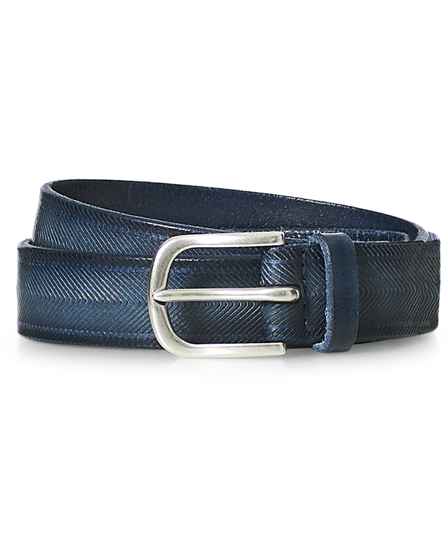 Herre | Orciani Herringbone Leather Belt 3,5 cm Denim Blue | Orciani | Herringbone Leather Belt 3,5 cm Denim Blue